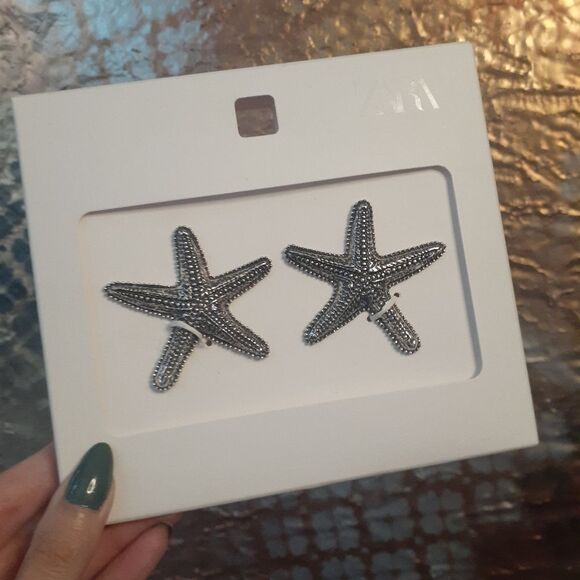 Nwt Zara Silvertone Statement Starfish Earrings - Picture 9 of 10